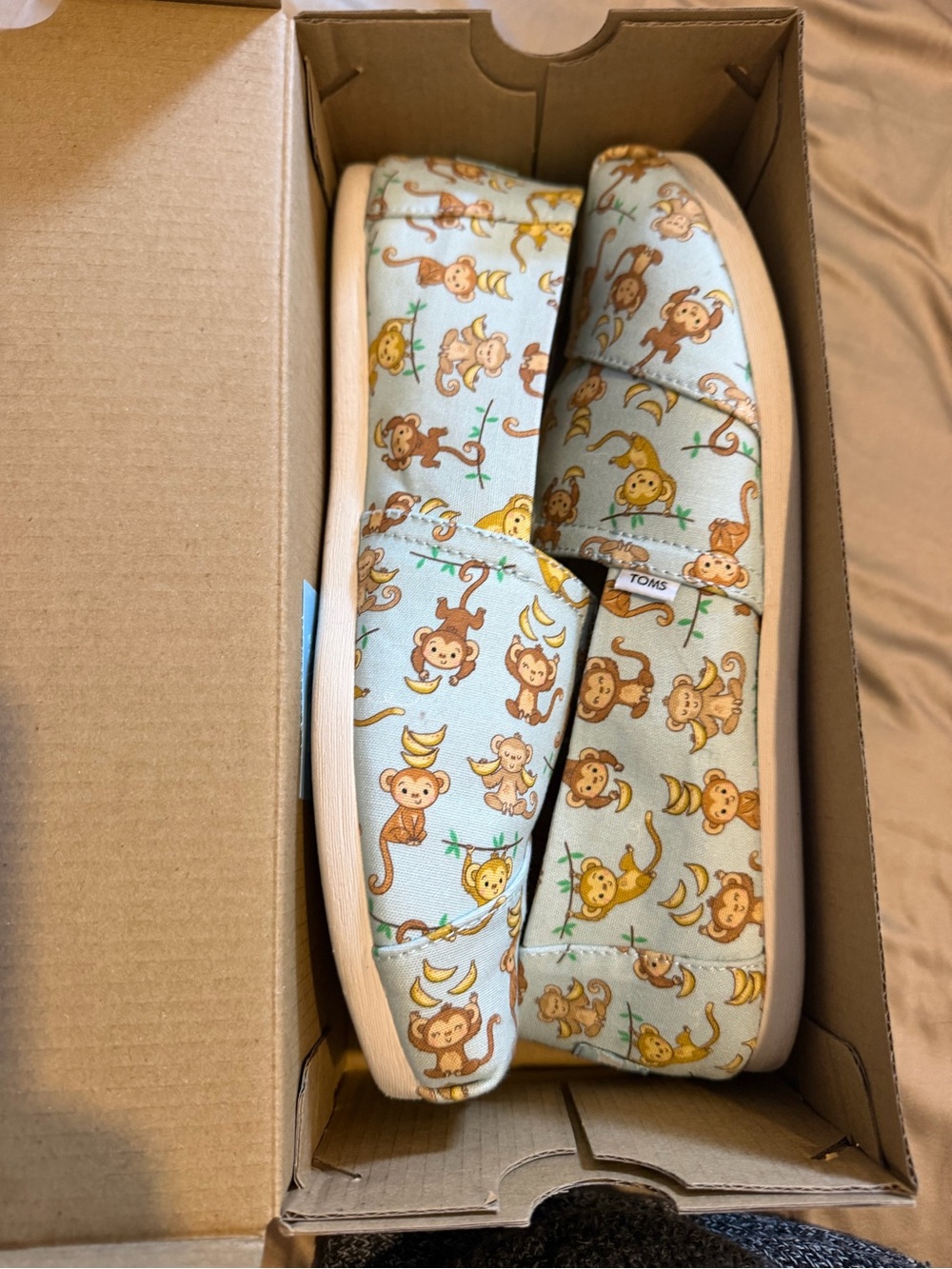 Toms Kids Monkey & Banana Slip-On Shoes in Light Blue